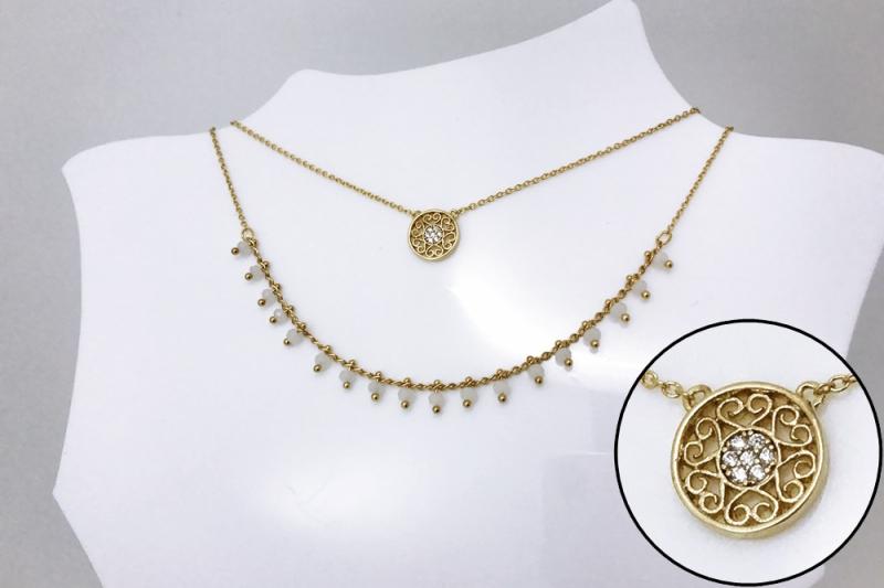 [Ozel] Vintage-inspired Glossy Brass Cubic Necklace