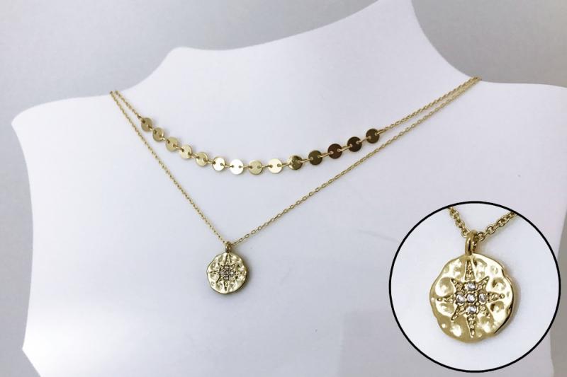 [Ozel] Layered Glossy Brass Cubic Necklace