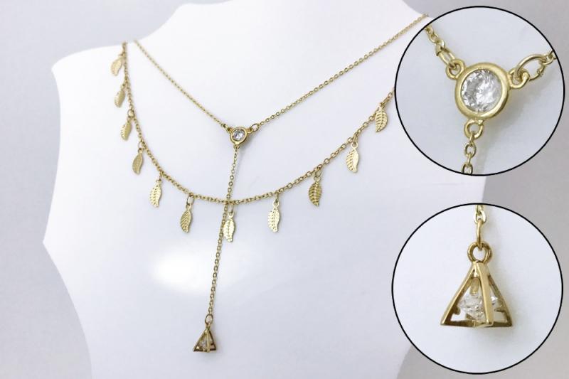 [Ozel] Delicate Fit Glossy Brass Cubic Necklace