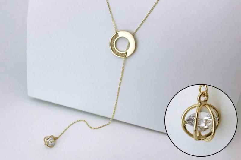 [Ozel] Unique mood glossy brass cubic zirconia necklace