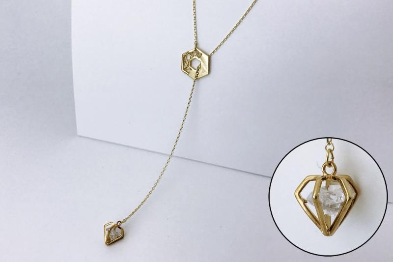 [Ozel] Daily accent glossy brass cubic zirconia necklace