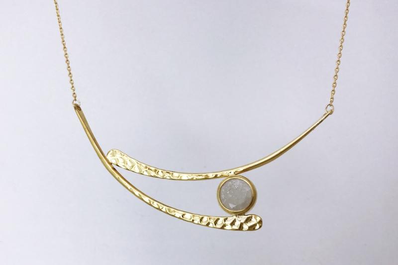 [Ozel] Delicate fit glossy brass Cubic Necklace