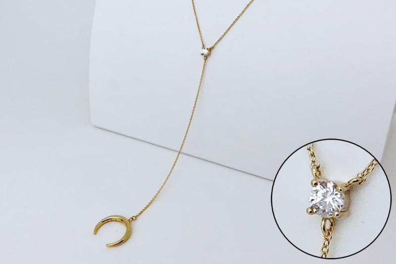 [Ozel] Wedding Guest Look Glossy Brass Cubic Necklace