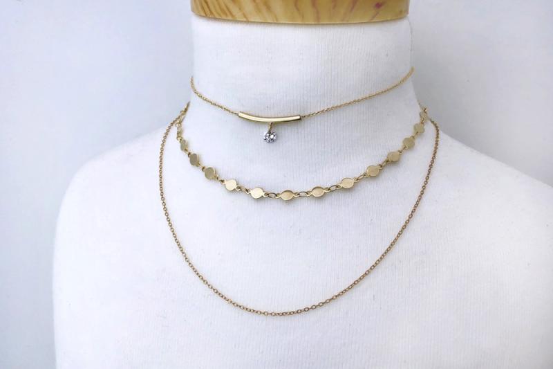 [Ozel] Statement Look Glossy Brass Cubic Necklace