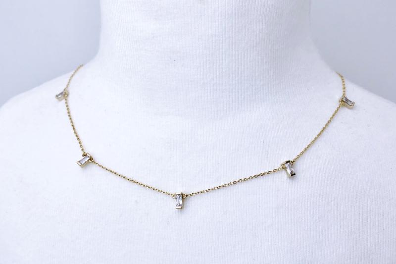 [Ozel] Chic Point Glossy Brass Cubic Necklace