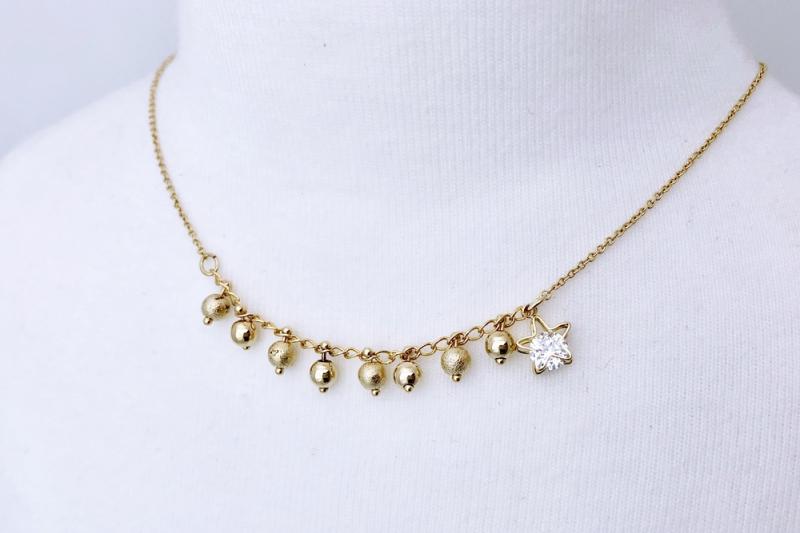 [Ozel] Casual Mood Glossy Brass Cubic Necklace