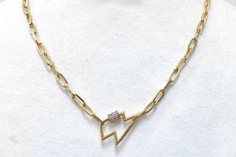 [Ozel] Statement Look Glossy Chain Brass Cubic Necklace