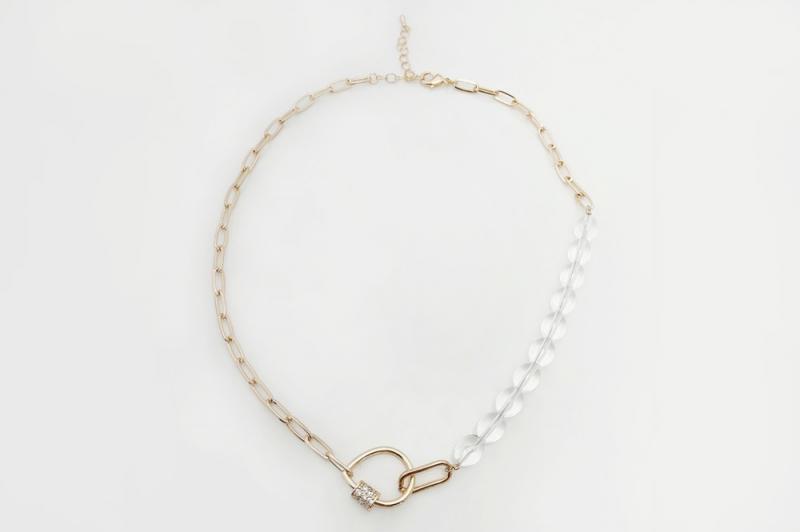 [Ozel] Trendy Glossy Acrylic Brass Cubic Necklace