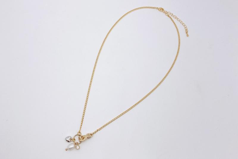 [Ozel] Vintage Vibe Glossy Brass Pearl Cubic Necklace