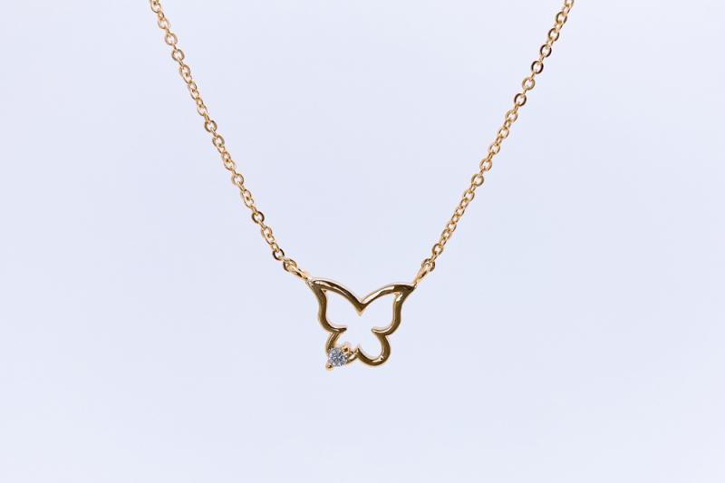 [Ozel] Chic Point Glossy Brass Cubic Necklace