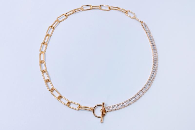 [Ozel] Layered Glossy Chain Brass Cubic Necklace