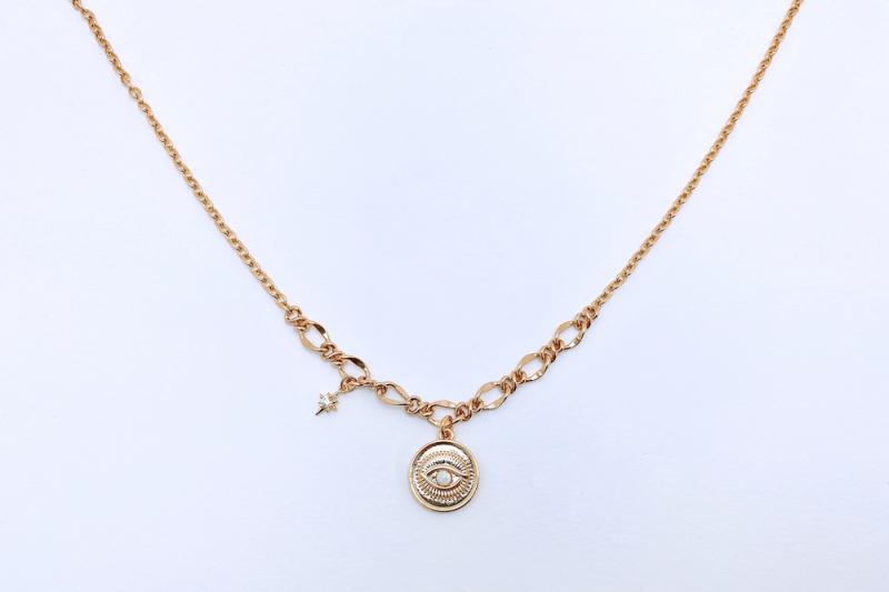 [Ozel] Point Look Glossy Coin Brass Cubic Necklace