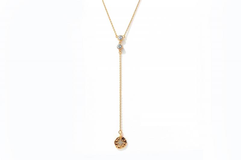 [Ozel] Luxurious Glossy Drop Brass Cubic Necklace
