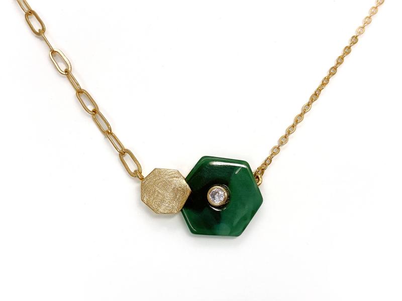 [Ozel] Shiny Curved BRASS Cubic Zirconia Necklace