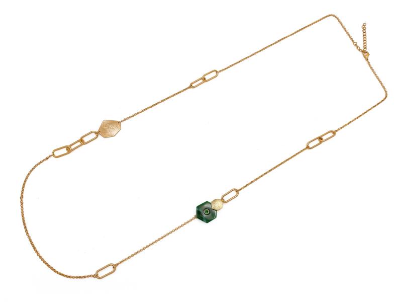 [Ozel] Shiny BRASS/ZINC/ACRYLIC Cubic Zirconia Necklace
