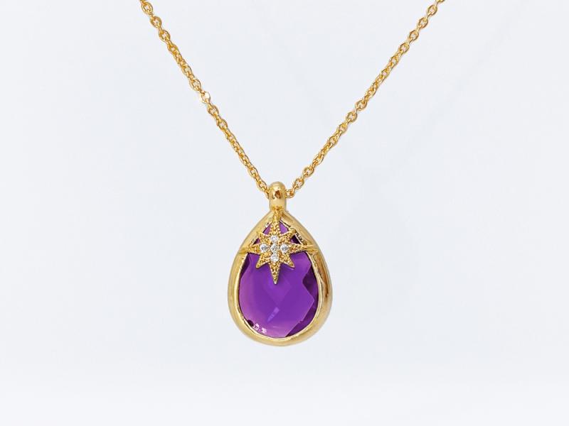 [Ozel] Shiny BRASS Cubic Zirconia/Glass Necklace