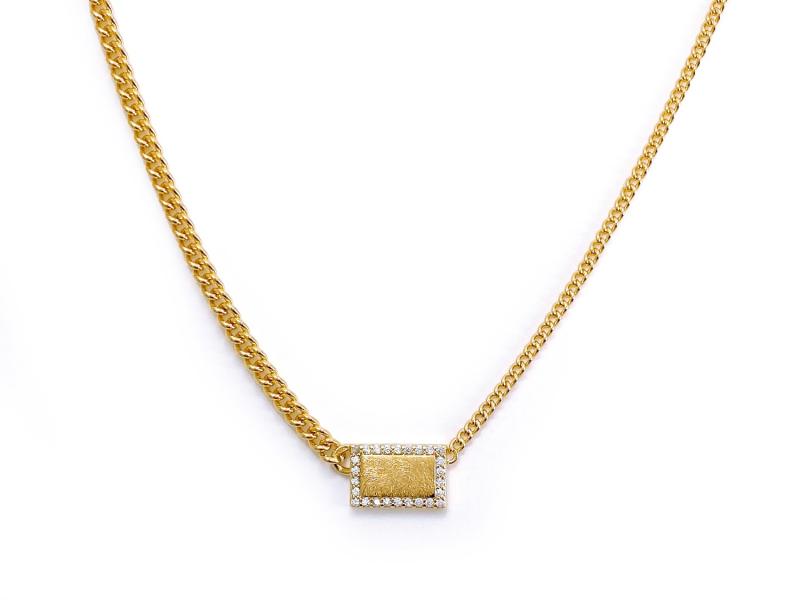 [Ozel] Shiny Curved BRASS Cubic Zirconia Necklace