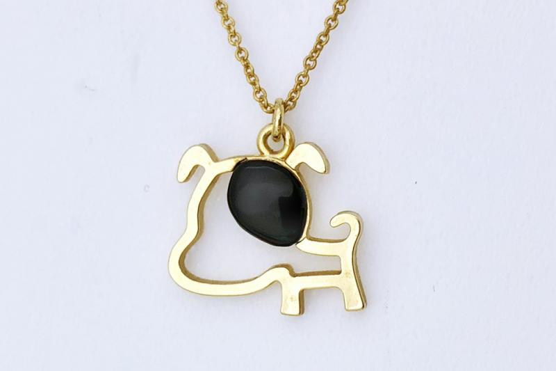 [Ozel] Feminine Brass Onyx Gemstone Necklace