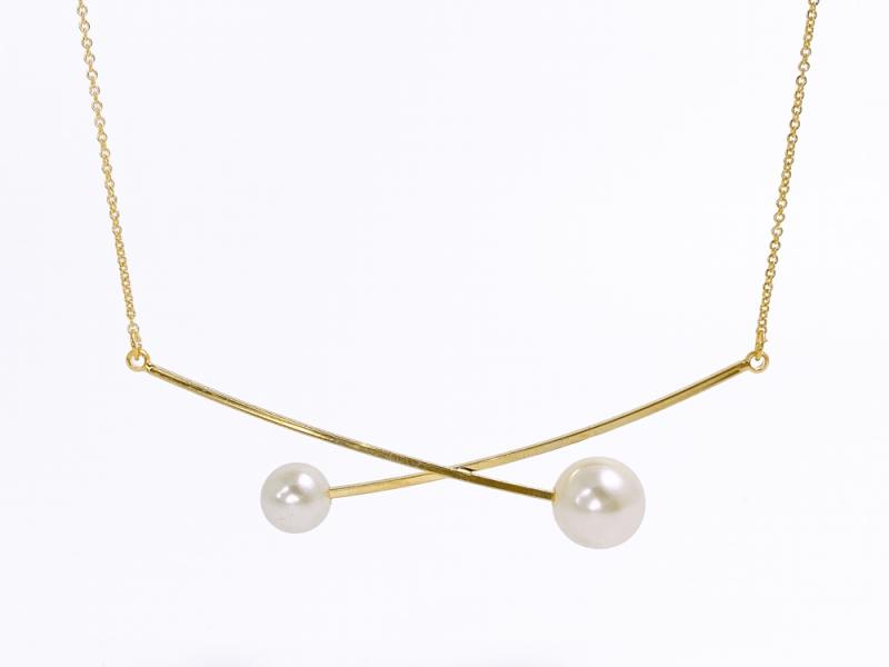 [Ozel] Wedding Guest Look Glossy Acrylic Brass Pearl Necklace