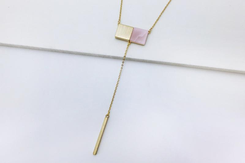 [Ozel] Rose Quartz Gemstone Necklace for Wedding Guest Look