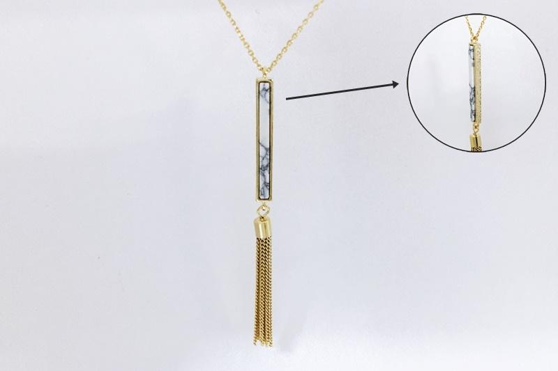 [Ozel] Girlfriend Gift Glossy Howlite Gemstone Brass Surgical Steel Zinc Alloy Necklace