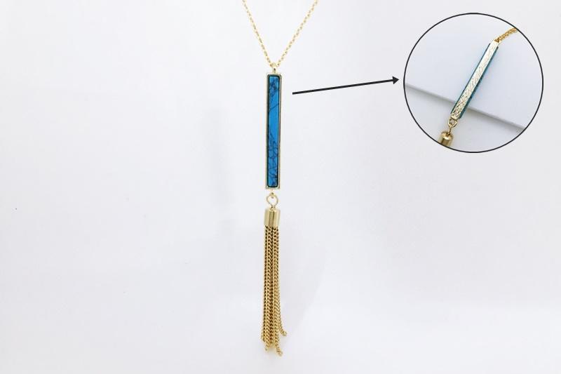 [Ozel] Romantic Mood Glossy Turquoise Gemstone Brass Surgical Steel Zinc Alloy Necklace