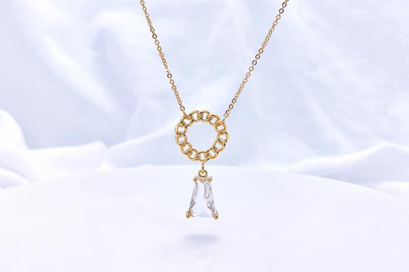 [Ozel] Romantic Mood Glossy Chain Brass Glass Necklace