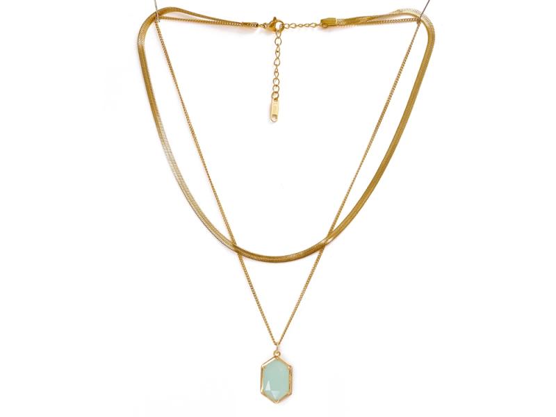 [Ozel] Shiny BRASS/STEEL Glass Necklace