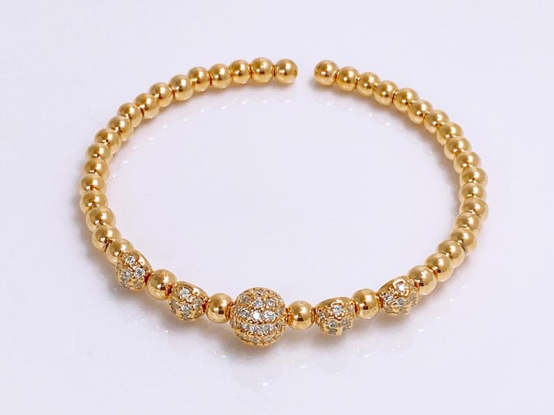 [Ozel] Stylish glossy brass bead cubic zirconia bracelet