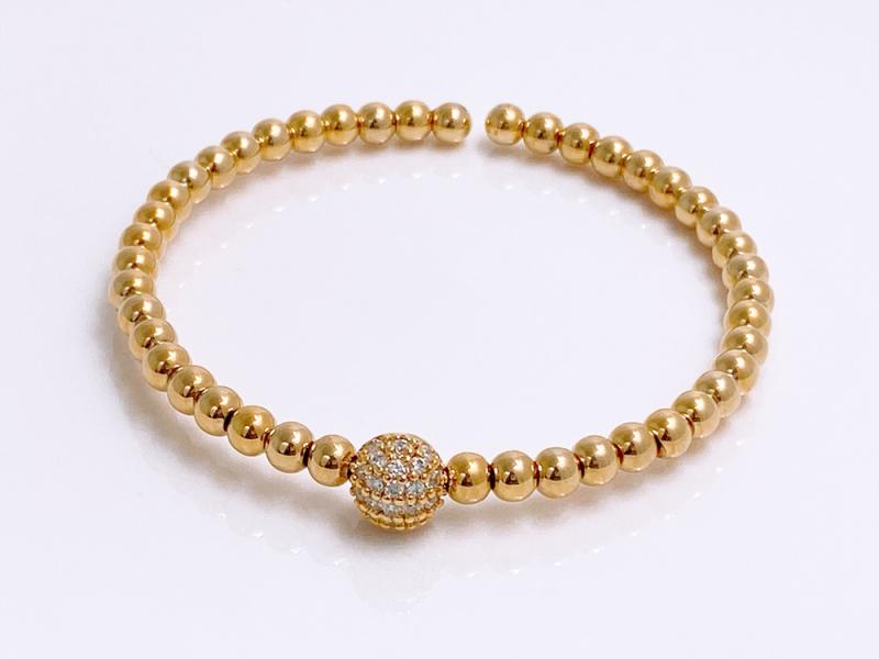 [Ozel] Delicate fit glossy brass bead cubic zirconia bracelet