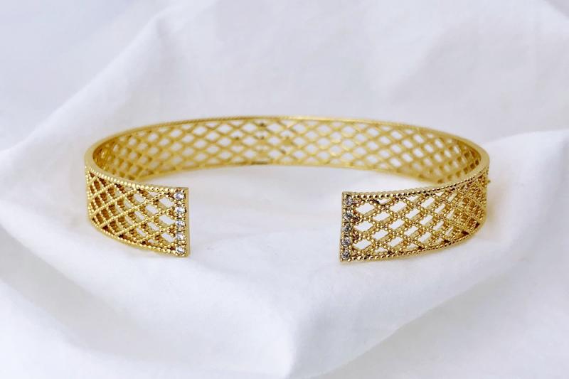 [Ozel] Delicate fit glossy brass cubic zirconia bracelet