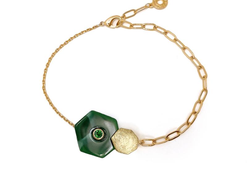 [Ozel] Shiny BRASS/ZINC/ACRYLIC Cubic Zirconia Bracelet