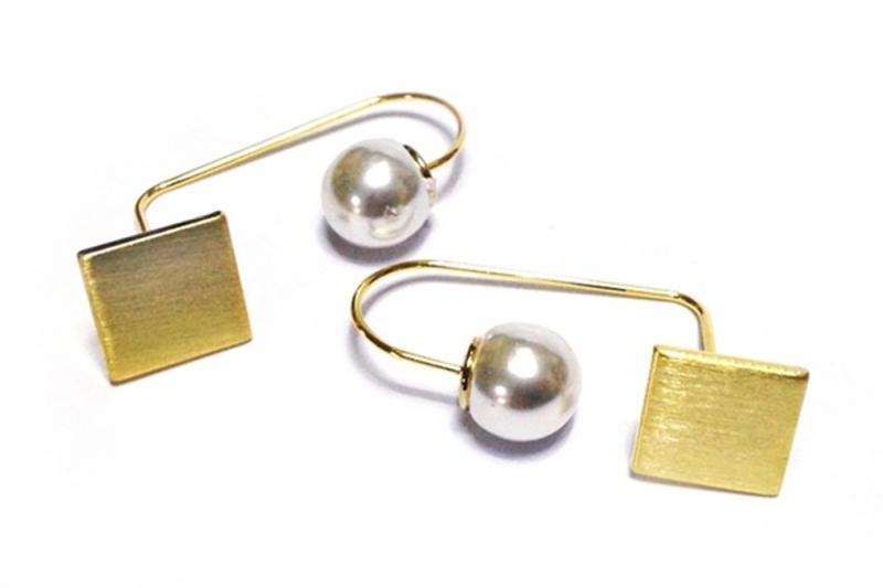 [Ozel] Girlfriend Gift Matte Brass Pearl Earrings