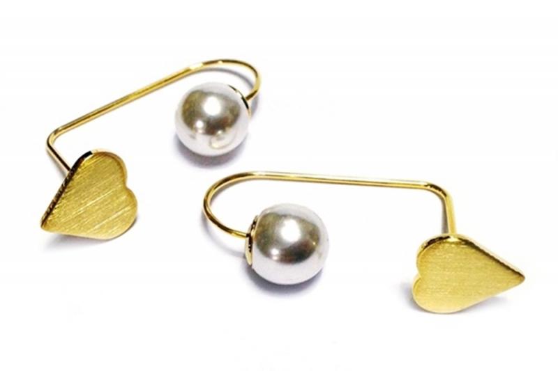 [Ozel] Feminine Matte Brass Pearl Earrings