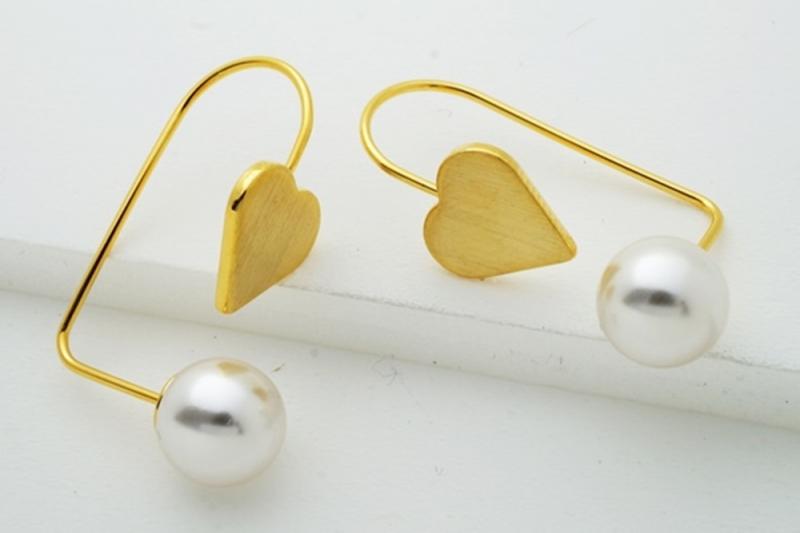 [Ozel] Luxurious Matte Brass Pearl Earrings