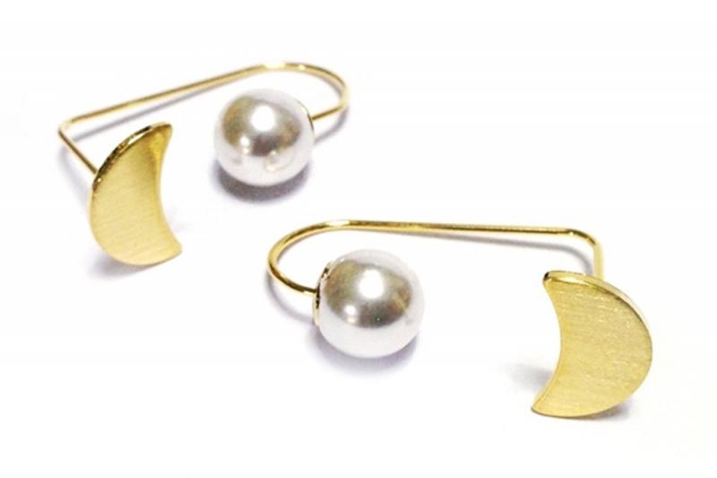 [Ozel] Modern Classic Matte Brass Pearl Earrings
