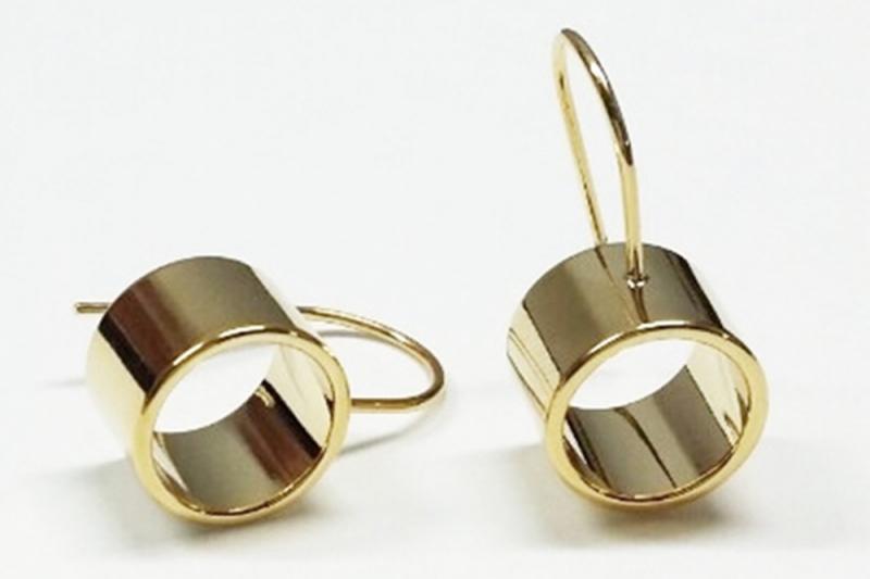 [Ozel] Point Look Glossy Brass Earrings