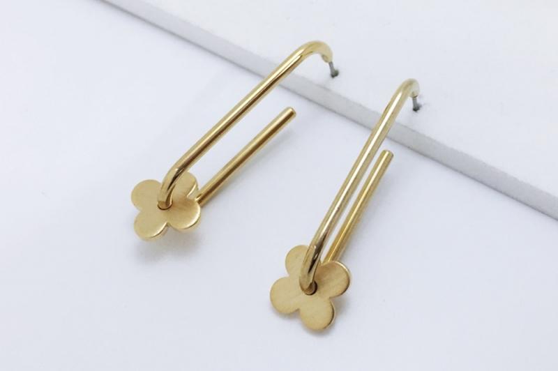 [Ozel] Statement Look Matte Glossy Brass Earrings