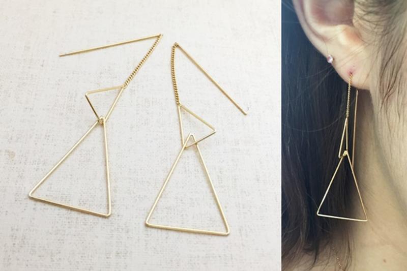 Chic Point Glossy Chain Brass Earrings [Ozel]