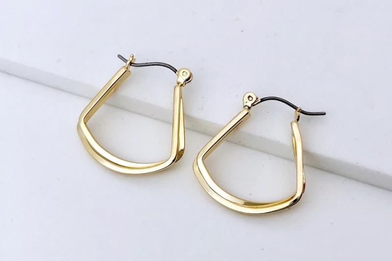 [Ozel] Point Look Glossy Brass Earrings