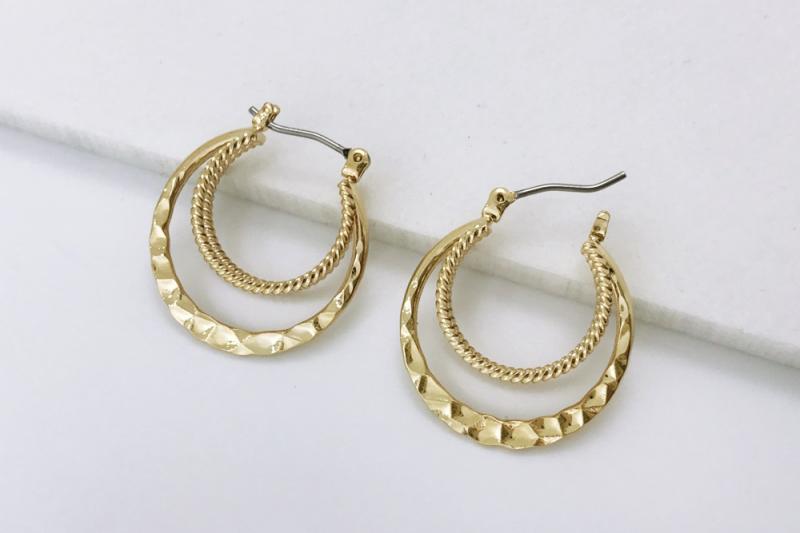 [Ozel] Point Look Glossy Brass Earrings