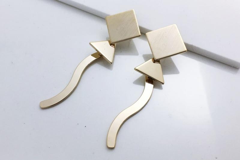 [Ozel] Trendy Matte & Glossy Brass Earrings