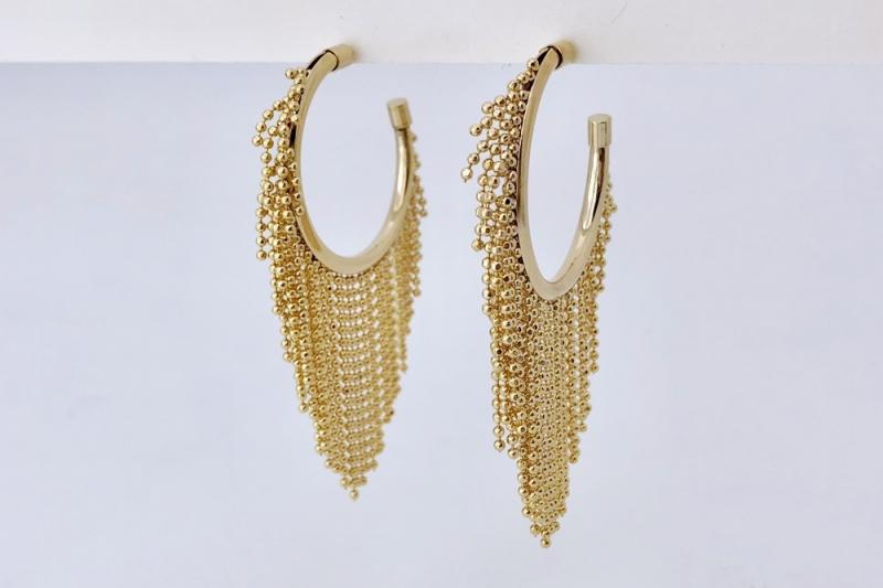 [Ozel] Chic Point Glossy Chain Brass Earrings [Ozel]