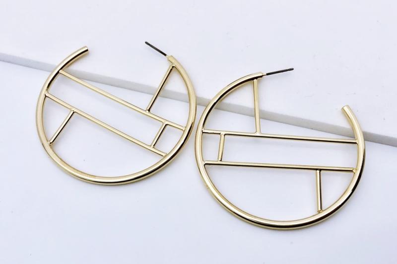 [Ozel] Statement Look Glossy Brass Earrings