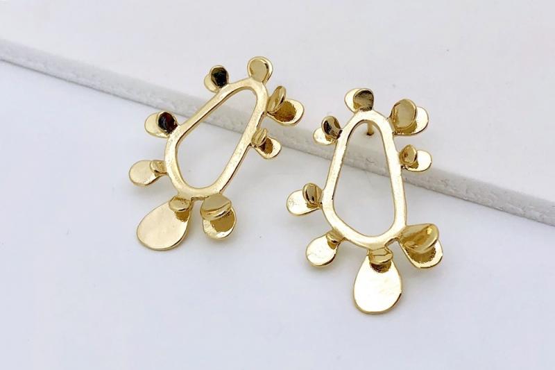 [Ozel] Statement Look Glossy Brass Earrings