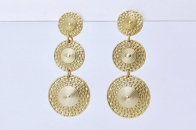 [Ozel] Simple Minimal Glossy Vintage Plated Zinc Alloy Earrings
