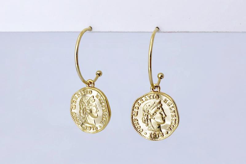 [Ozel] Girlfriend Gift Glossy Coin Brass Zinc Alloy Earrings