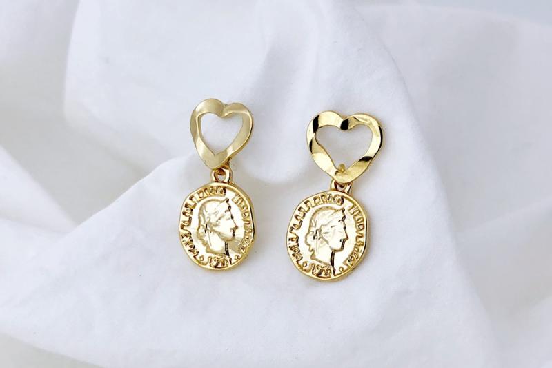 [Ozel] Delicate Fit Glossy Coin Brass Zinc Alloy Earrings