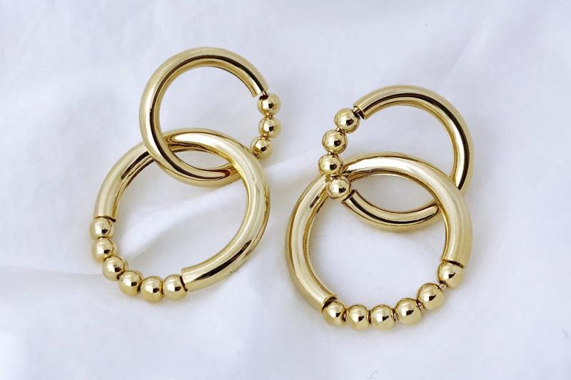 [Ozel] Point Look Glossy Brass Earrings