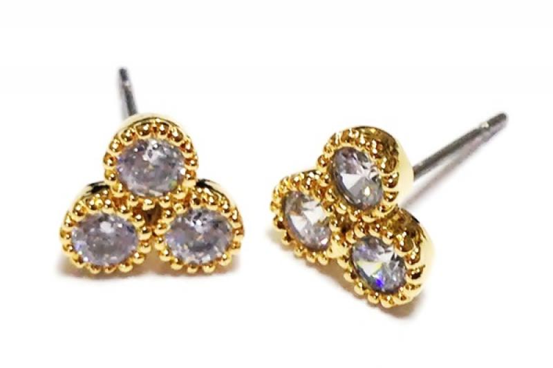 [Ozel] Casual Mood Glossy Brass Cubic Earrings